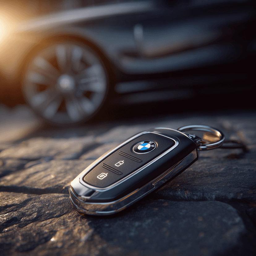 Lost BMW car key fob on the ground next to vehicle in Irving TX